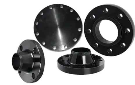 Group of pipe flanges showing blind, plate, weld neck and slip-on styles side by side